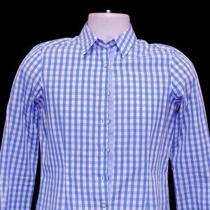 Brooks Brothers Red Fleece Women Long Sleeve Blouse Light Blue/White Sz 2